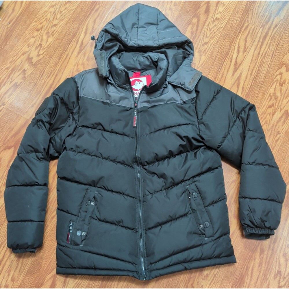 Canada Weather Gear Men's Black Hooded Insulated Full Zip Puffer Jacket L Warm
